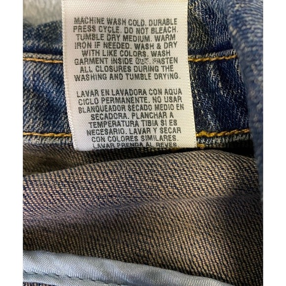 Levi Strauss Denim Blazer Women's XL Button Blue Jean Jacket Distressed Copper - Picture 6 of 10